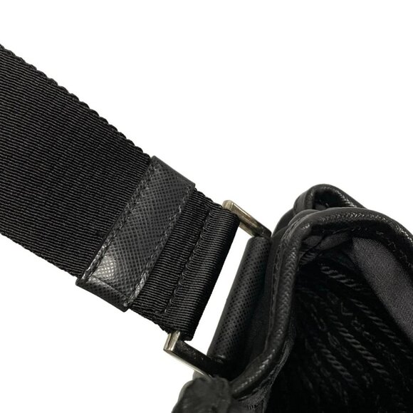 Auth PRADA Logo Jacquard 2VD769 Black Nylon Leather Shoulder Bag - Picture 8 of 16